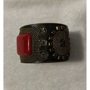Black Enamel Bangle Red Cabochons Brass Studs Apfel / Bajalia Style 2"
